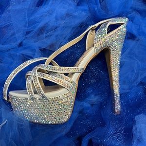 Marc Defang rhinestone platform strapy pageant heels